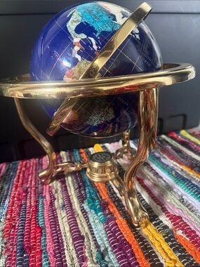 Source Unknown Blue Globe with Gold Metal Stand